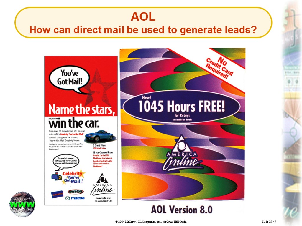 Slide 15-47 AOL How can direct mail be used to generate leads?